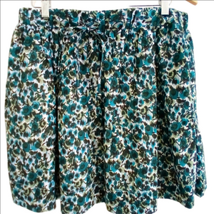 2/$35 GAP Floral Teal Print Cotton blend Lined Mini Skirt Pockets  SZ L